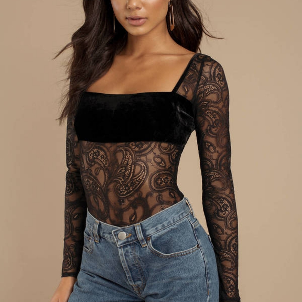 For Love and Lemons' Romy Black Long Sleeve Bodysuit
